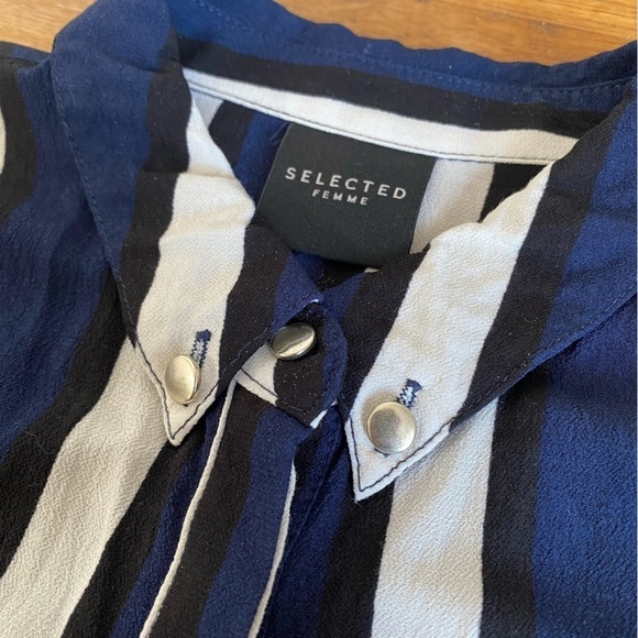Selected Femme Long Sleeves Shirt Blue and White Stripe Dress Size EU34 - Picture 6 of 11